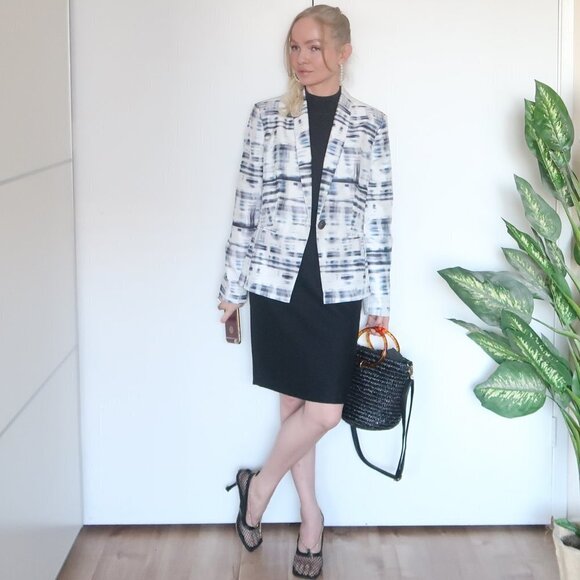 John Meyer White, Blue Grey Fitted Single Breasted Long Sleeve Blazer / Jacket - Picture 6 of 12